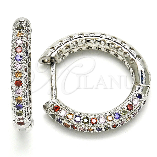 Argolla Huggie 02.264.0006.6.20 Rodio Laminado, con Multicolor Micro Pave, Pulido, Rodinado