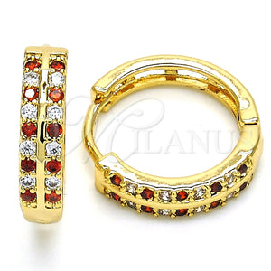 Argolla Huggie 02.266.0029.1.20 Oro Laminado, con Granate and Blanca Zirconia Cubica, Pulido, Tono Dorado