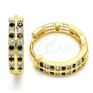 Argolla Huggie 02.266.0029.2.20 Oro Laminado, con Negro and Blanca Zirconia Cubica, Pulido, Tono Dorado