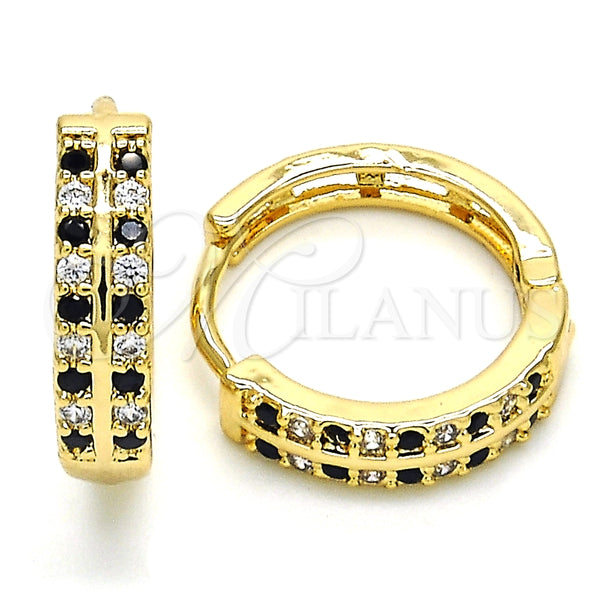 Argolla Huggie 02.266.0029.2.20 Oro Laminado, con Negro and Blanca Zirconia Cubica, Pulido, Tono Dorado