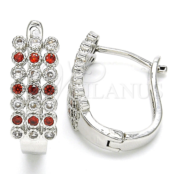 Argolla Huggie 02.266.0005.2.15 Rodio Laminado, con Zirconia Cubica Granate y Blanca, Pulido, Rodinado
