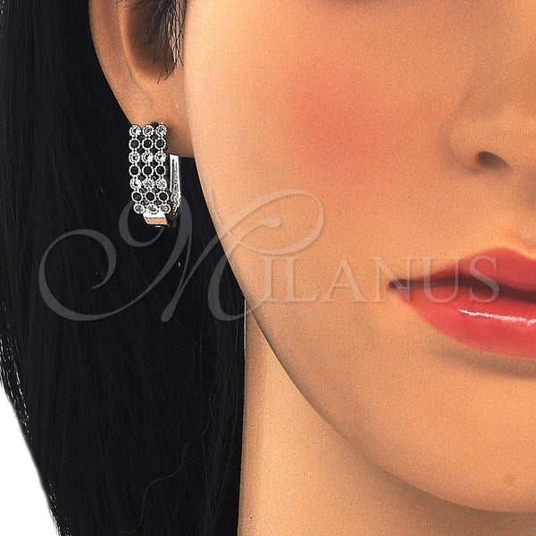 Argolla Huggie 02.266.0005.3.15 Rodio Laminado, con Zirconia Cubica Negro y Blanca, Pulido, Rodinado