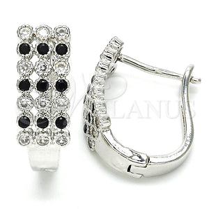 Argolla Huggie 02.266.0005.3.15 Rodio Laminado, con Zirconia Cubica Negro y Blanca, Pulido, Rodinado