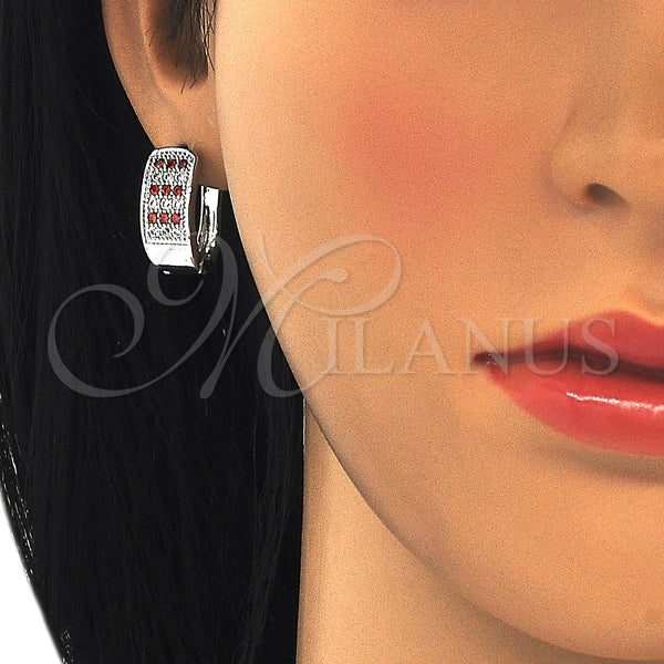 Argolla Huggie 02.266.0010.2.15 Rodio Laminado, con Zirconia Cubica Granate y Blanca, Pulido, Rodinado