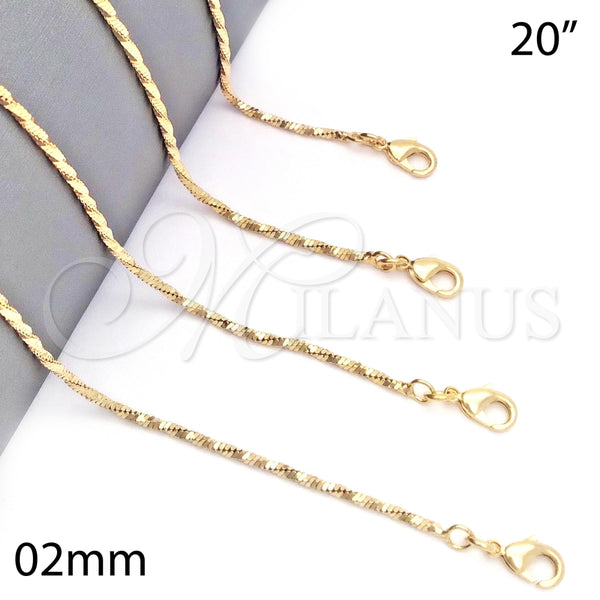 Gargantilla Basica 04.09.0002.20 Oro Laminado, Diseño de Torcido, Diamantado, Tono Dorado (02 MM Thickness, 20 Inches Length)