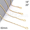 Gargantilla Basica 04.09.0002.20 Oro Laminado, Diseño de Torcido, Diamantado, Tono Dorado (02 MM Thickness, 20 Inches Length)