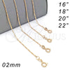 Gargantilla Basica 04.09.0172.20 Oro Laminado, Diseño de Figaro, Pulido, Tono Dorado (02 MM Thickness, 20 Inches Length)