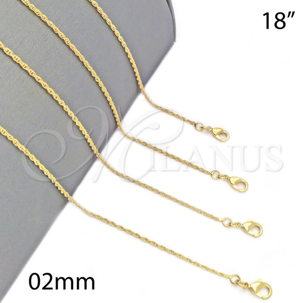 Gargantilla Basica 04.09.0174.18 Oro Laminado, Diseño de Singapore, Pulido, Tono Dorado (18 Inches Length)