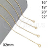 Gargantilla Basica 04.09.0181.18 Oro Laminado, Diseño de Cola de Raton, Pulido, Tono Dorado (01 MM Thickness, 18 Inches Length)