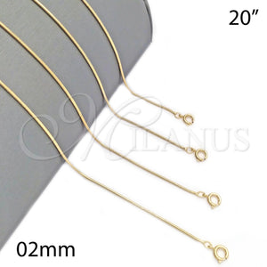 Gargantilla Basica 04.09.0181.20 Oro Laminado, Diseño de Cola de Raton, Pulido, Tono Dorado (01 MM Thickness, 20 Inches Length)