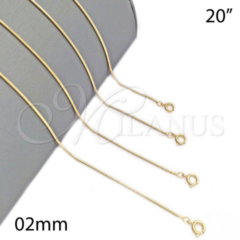 Gargantilla Basica 04.09.0181.20 Oro Laminado, Diseño de Cola de Raton, Pulido, Tono Dorado (01 MM Thickness, 20 Inches Length)
