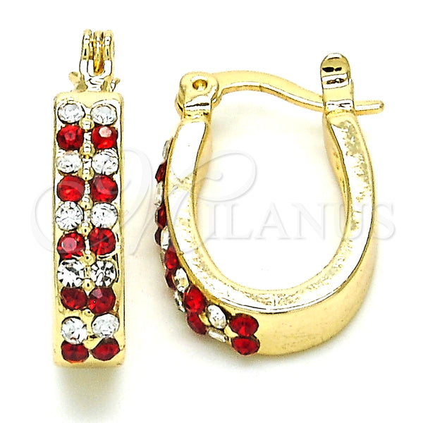Argolla Pequeña 02.100.0095.1.12 Oro Laminado, con Granate and Blanca Cristal, Pulido, Tono Dorado