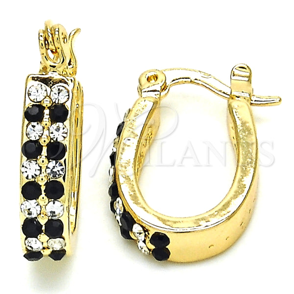 Argolla Pequeña 02.100.0095.2.12 Oro Laminado, con Negro and Blanca Cristal, Pulido, Tono Dorado