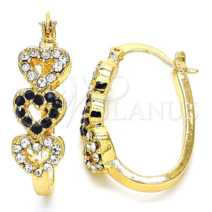 Argolla Pequeña 02.100.0096.1.20 Oro Laminado, Diseño de Corazón, con Negro and Blanca Cristal, Pulido, Tono Dorado