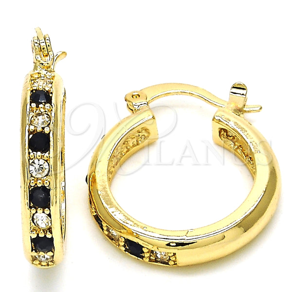 Argolla Pequeña 02.100.0100.1.20 Oro Laminado, con Negro and Blanca Cristal, Pulido, Tono Dorado