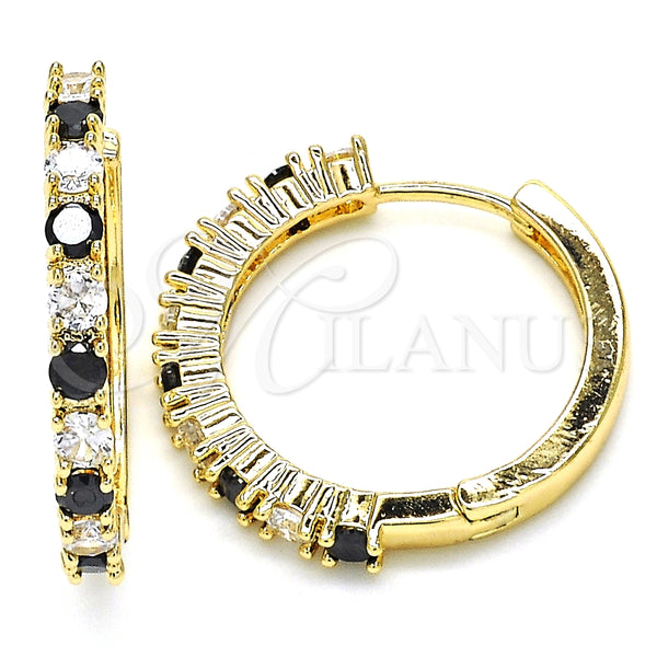 Argolla Pequeña 02.210.0095.10.25 Oro Laminado, con Zirconia Cubica Negro y Blanca, Pulido, Tono Dorado