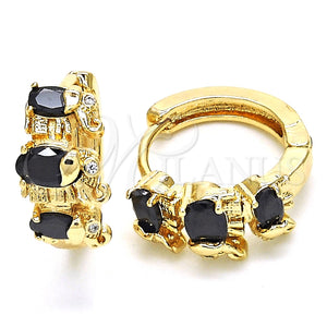 Argolla Huggie 02.210.0160.8.15 Oro Laminado, Diseño de Elefante, con Negro and Blanca Zirconia Cubica, Pulido, Tono Dorado