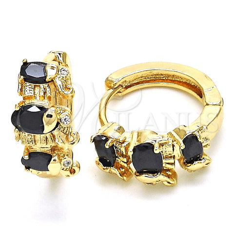 Argolla Huggie 02.210.0160.8.15 Oro Laminado, Diseño de Elefante, con Negro and Blanca Zirconia Cubica, Pulido, Tono Dorado