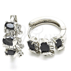 Argolla Huggie 02.210.0160.9.15 Rodio Laminado, Diseño de Elefante, con Zirconia Cubica Negro y Blanca, Pulido, Rodinado