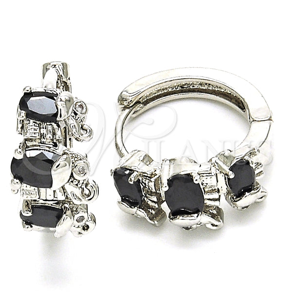 Argolla Huggie 02.210.0160.9.15 Rodio Laminado, Diseño de Elefante, con Zirconia Cubica Negro y Blanca, Pulido, Rodinado