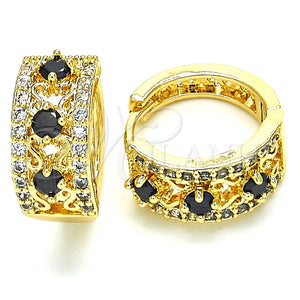 Argolla Huggie 02.210.0084.13.15 Oro Laminado, con Negro and Blanca Zirconia Cubica, Pulido, Tono Dorado