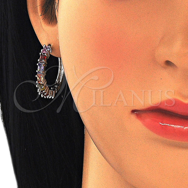 Argolla Huggie 02.210.0089.10.25 Rodio Laminado, con Zirconia Cubica Multicolor, Pulido, Rodinado