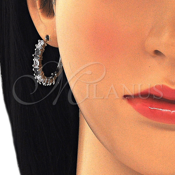 Argolla Huggie 02.210.0089.11.25 Rodio Laminado, con Zirconia Cubica Negro y Blanca, Pulido, Rodinado