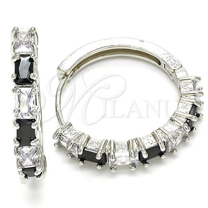 Argolla Huggie 02.210.0089.11.25 Rodio Laminado, con Zirconia Cubica Negro y Blanca, Pulido, Rodinado