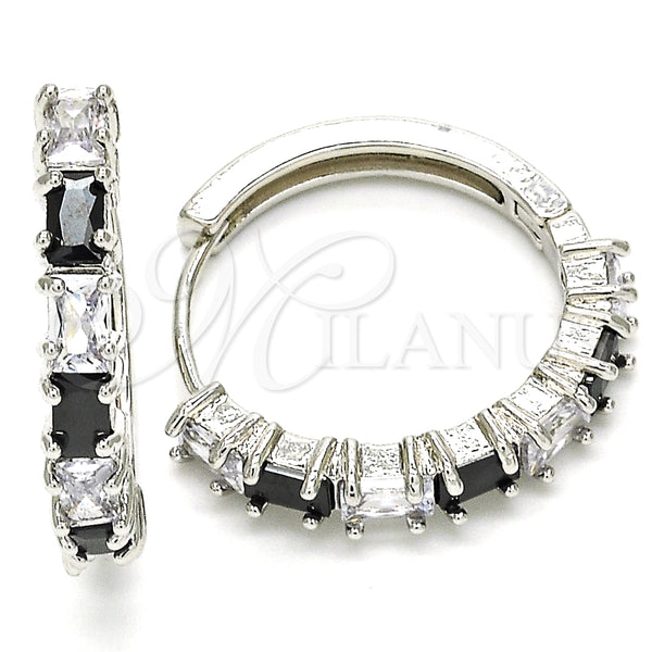 Argolla Huggie 02.210.0089.11.25 Rodio Laminado, con Zirconia Cubica Negro y Blanca, Pulido, Rodinado