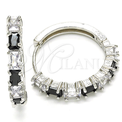 Argolla Huggie 02.210.0089.11.25 Rodio Laminado, con Zirconia Cubica Negro y Blanca, Pulido, Rodinado