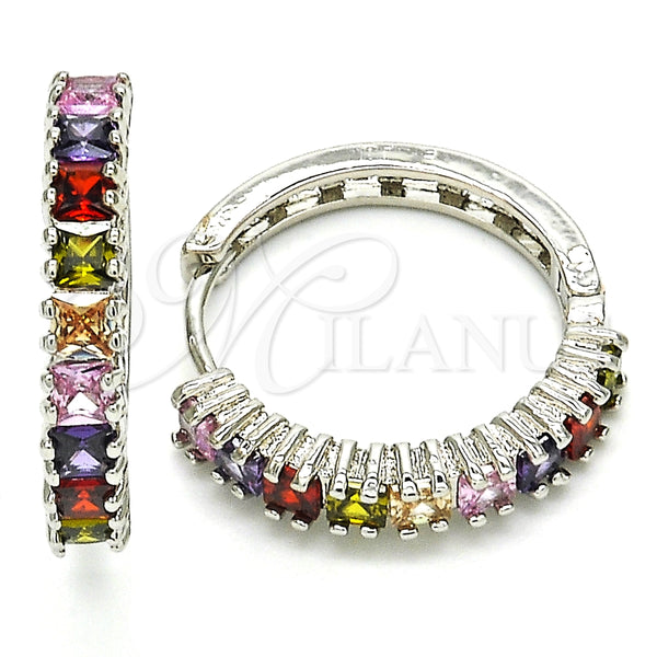 Argolla Huggie 02.210.0105.10.25 Rodio Laminado, con Zirconia Cubica Multicolor, Pulido, Rodinado