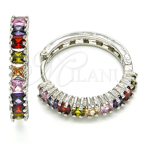 Argolla Huggie 02.210.0105.10.25 Rodio Laminado, con Zirconia Cubica Multicolor, Pulido, Rodinado