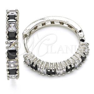 Argolla Huggie 02.210.0105.11.25 Rodio Laminado, con Zirconia Cubica Negro y Blanca, Pulido, Rodinado
