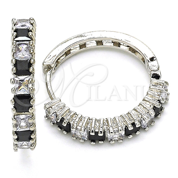 Argolla Huggie 02.210.0105.11.25 Rodio Laminado, con Zirconia Cubica Negro y Blanca, Pulido, Rodinado