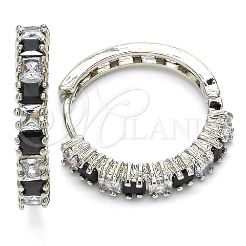 Argolla Huggie 02.210.0105.11.25 Rodio Laminado, con Zirconia Cubica Negro y Blanca, Pulido, Rodinado