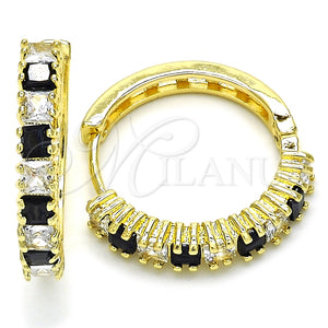 Argolla Huggie 02.210.0105.12.25 Oro Laminado, con Negro and Blanca Zirconia Cubica, Pulido, Tono Dorado