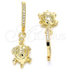 Argolla Huggie 02.63.2667.20 Oro Laminado, Diseño de Tortuga, con Blanca Zirconia Cubica, Pulido, Tono Dorado