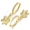 Argolla Huggie 02.63.2667.20 Oro Laminado, Diseño de Tortuga, con Blanca Zirconia Cubica, Pulido, Tono Dorado