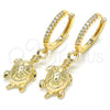 Argolla Huggie 02.63.2667.20 Oro Laminado, Diseño de Tortuga, con Blanca Zirconia Cubica, Pulido, Tono Dorado