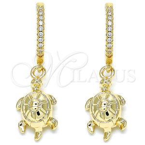 Argolla Huggie 02.63.2667.20 Oro Laminado, Diseño de Tortuga, con Blanca Zirconia Cubica, Pulido, Tono Dorado