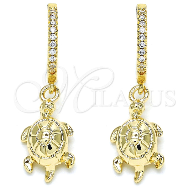 Argolla Huggie 02.63.2667.20 Oro Laminado, Diseño de Tortuga, con Blanca Zirconia Cubica, Pulido, Tono Dorado