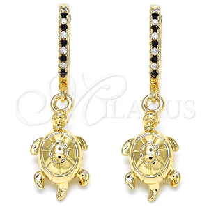 Argolla Huggie 02.63.2667.2.20 Oro Laminado, Diseño de Tortuga, con Negro Zirconia Cubica and Blanca Cristal, Pulido, Tono Dorado