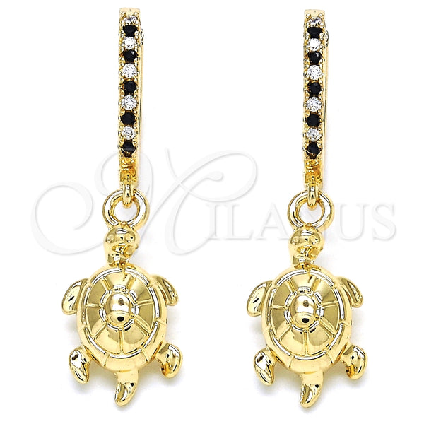Argolla Huggie 02.63.2667.2.20 Oro Laminado, Diseño de Tortuga, con Negro Zirconia Cubica and Blanca Cristal, Pulido, Tono Dorado