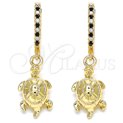 Argolla Huggie 02.63.2667.2.20 Oro Laminado, Diseño de Tortuga, con Negro Zirconia Cubica and Blanca Cristal, Pulido, Tono Dorado