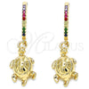 Argolla Huggie 02.63.2667.3.20 Oro Laminado, Diseño de Tortuga, con Multicolor Zirconia Cubica, Pulido, Tono Dorado