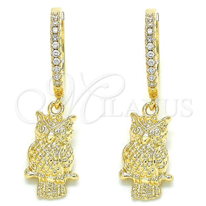 Argolla Huggie 02.63.2668.20 Oro Laminado, Diseño de Búho, con Blanca Zirconia Cubica, Pulido, Tono Dorado