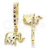Argolla Huggie 02.63.2669.1.20 Oro Laminado, Diseño de Elefante, con Granate Zirconia Cubica and Blanca Cristal, Pulido, Tono Dorado