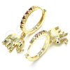 Argolla Huggie 02.63.2669.1.20 Oro Laminado, Diseño de Elefante, con Granate Zirconia Cubica and Blanca Cristal, Pulido, Tono Dorado