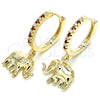 Argolla Huggie 02.63.2669.1.20 Oro Laminado, Diseño de Elefante, con Granate Zirconia Cubica and Blanca Cristal, Pulido, Tono Dorado