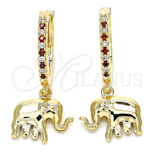 Argolla Huggie 02.63.2669.1.20 Oro Laminado, Diseño de Elefante, con Granate Zirconia Cubica and Blanca Cristal, Pulido, Tono Dorado
